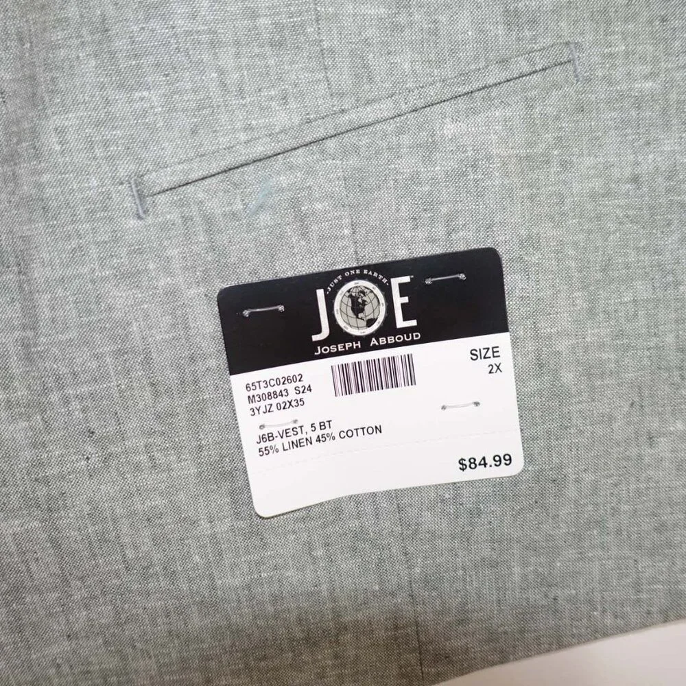 Joseph Abboud Men's Suit Vest Size 2X NWT Light Gray Linen Cotton Button Front